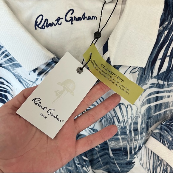 NEW NWT Robert Graham Men’s Polo Shirt Tropical Palm Print - Picture 10 of 12